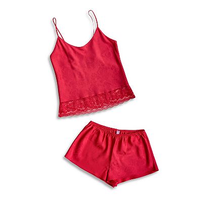 Plus Size Lilac+London Lace Hem Satin Camisole & Pajama Shorts Sleep Set