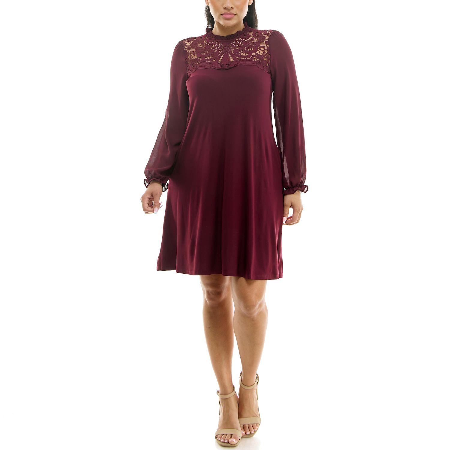 Женское платье Nina Leonard Chiffon Ruffle, цвет: Глубокий винный — фото 4