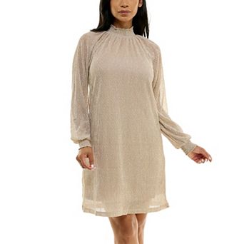 Women's Nina Leonard Smocked Neck Metallic Dress