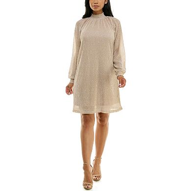 Women's Nina Leonard Smocked Neck Metallic Dress