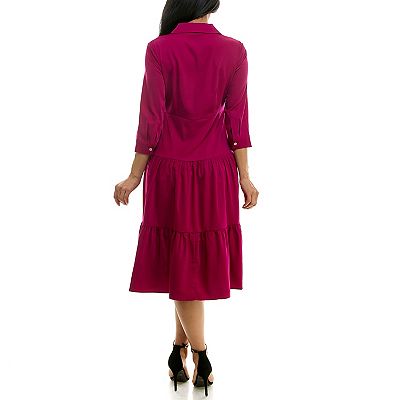 nina leonard shirt dress Nina Leonard Collared Button-Front Denim Knit Elbow Sleeve Shirt Dress - Blue