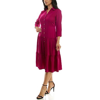 Women's Nina Leonard Button Front Shirt Dress