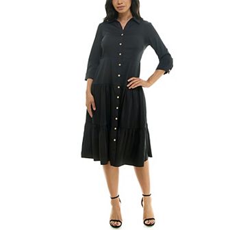 Women's Nina Leonard Button Front Shirt Dress