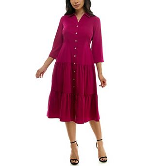 Women's Nina Leonard Button Front Shirt Dress