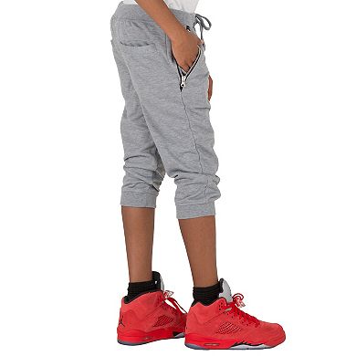Vibes Boy's Jogger Capri Shorts Zipper Pockets CVC French Terry Rib Bottom