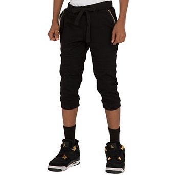 Vibes Boy's Jogger Capri Shorts Zipper Pockets CVC French Terry Rib Bottom