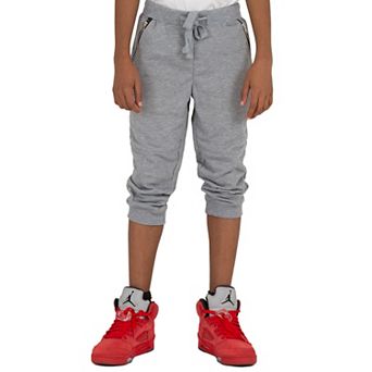 Vibes Boy's Jogger Capri Shorts Zipper Pockets CVC French Terry Rib Bottom