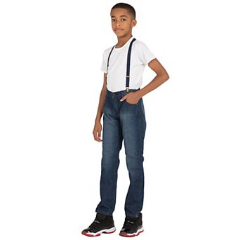 Vibes Boy's Classic 5 Pocket Denim Jeans Dark Sandblast Wash with Suspender Belt