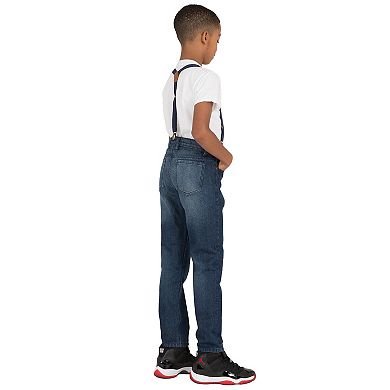 Vibes Boy's Classic 5 Pocket Denim Jeans Dark Sandblast Wash with Suspender Belt