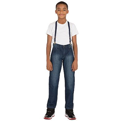 Vibes Boy's Classic 5 Pocket Denim Jeans Dark Sandblast Wash with Suspender Belt