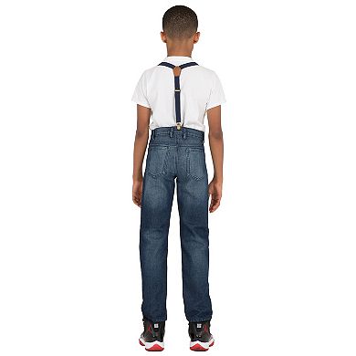 Vibes Boy's Classic 5 Pocket Denim Jeans Dark Sandblast Wash with Suspender Belt