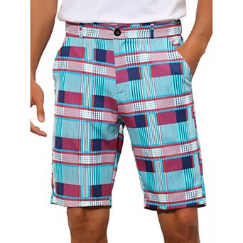 Plaid Shorts For Men's Straight Fit Comfort Flat Front Checked Shorts