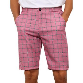 Plaid Shorts For Men's Straight Fit Comfort Flat Front Checked Shorts