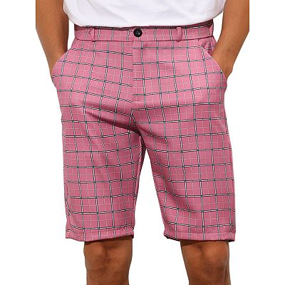 Plaid Shorts For Men's Straight Fit Comfort Flat Front Checked Shorts