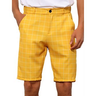 Plaid Shorts For Men's Straight Fit Comfort Flat Front Checked Shorts