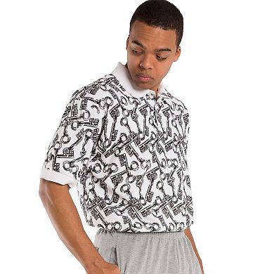 Vibes Men's Fashion Diamond Keys Print Relaxed Polo Shirt