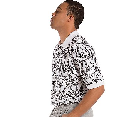 Vibes Men's Fashion Diamond Keys Print Relaxed Polo Shirt