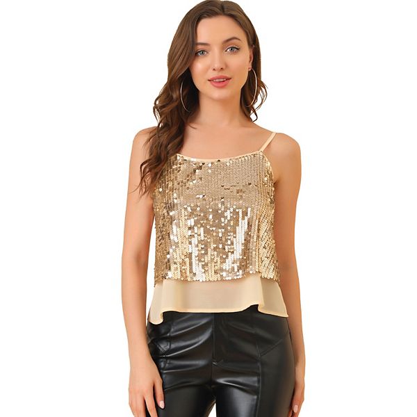 Women's Sequined Sparkle Camisole Sleeveless Shining Party Club Layered ...