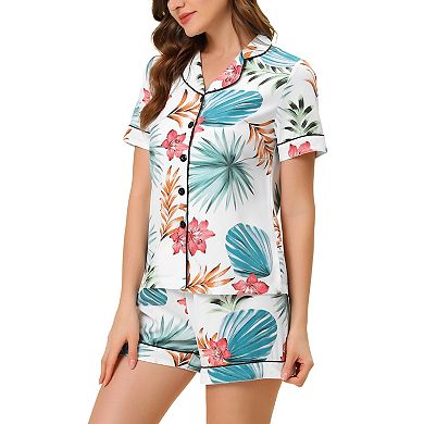 Womens Sleepwear Button Down Tops With Shorts Summer Pajama Sets