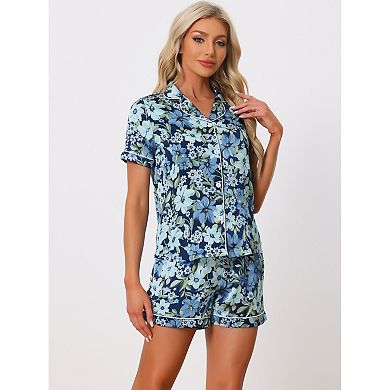 Womens Sleepwear Button Down Tops With Shorts Summer Pajama Sets