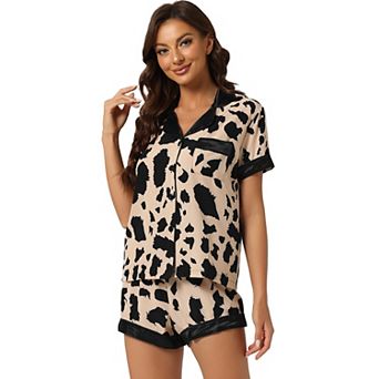 Womens Sleepwear Button Down Tops With Shorts Summer Pajama Sets