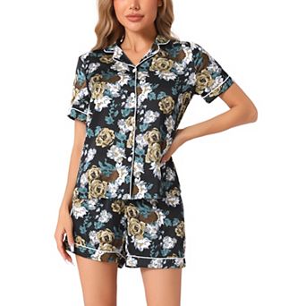 Womens Sleepwear Button Down Tops With Shorts Summer Pajama Sets