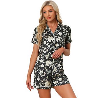 Womens Sleepwear Button Down Tops With Shorts Summer Pajama Sets
