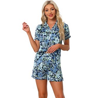 Womens Sleepwear Button Down Tops With Shorts Summer Pajama Sets