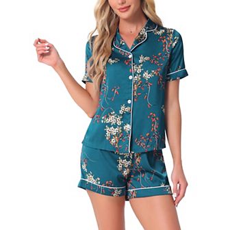 Womens Sleepwear Button Down Tops With Shorts Summer Pajama Sets