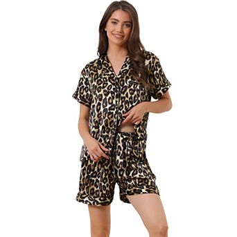 Womens Sleepwear Button Down Tops with Shorts Summer Pajama Sets