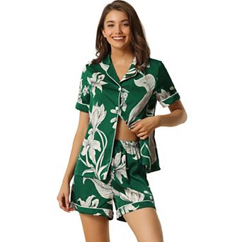 Womens Sleepwear Button Down Tops With Shorts Summer Pajama Sets