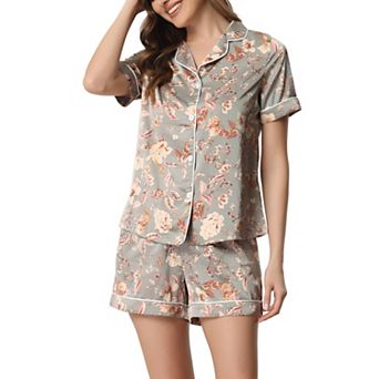 Womens Sleepwear Button Down Tops With Shorts Summer Pajama Sets
