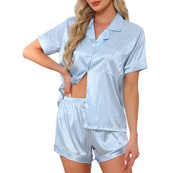 Womens Sleepwear Button Down Tops with Shorts Summer Pajama Sets