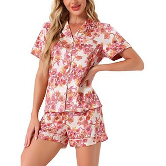 Womens Sleepwear Button Down Tops With Shorts Summer Pajama Sets