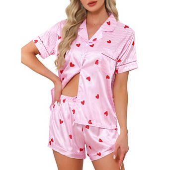 Womens Sleepwear Button Down Tops with Shorts Summer Pajama Sets