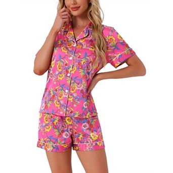 Womens Sleepwear Button Down Tops With Shorts Summer Pajama Sets