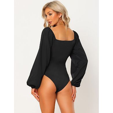 Women's Sweetheart Square V Neck Puffy Sleeve Long Sleeve T Shirts Tops Bodysuits