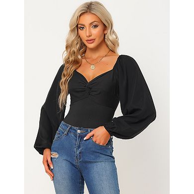 Women's Sweetheart Square V Neck Puffy Sleeve Long Sleeve T Shirts Tops Bodysuits
