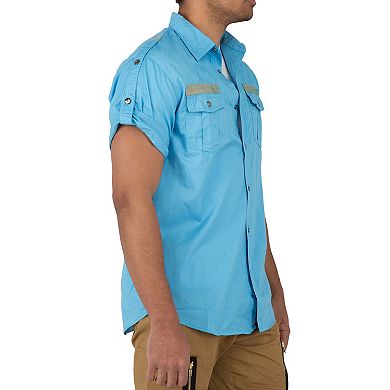 Vibes Men's Military Style Epaulette And Taping Roll Up Short Sleeve Shirt