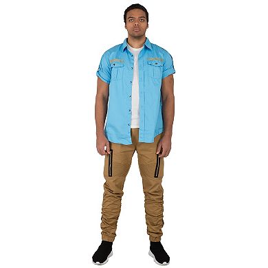 Vibes Men's Military Style Epaulette And Taping Roll Up Short Sleeve Shirt