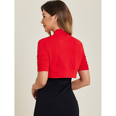 Women's Ruched Short Sleeve Shrugs Bolero Cropped Open Front Cardigan