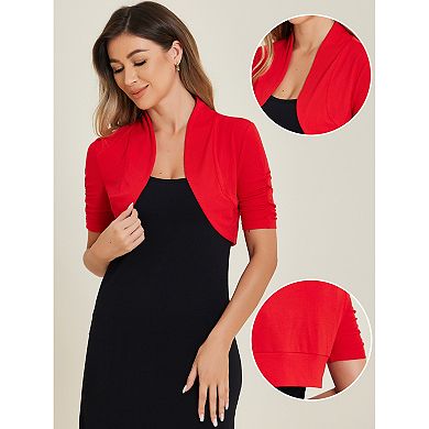 Women's Ruched Short Sleeve Shrugs Bolero Cropped Open Front Cardigan