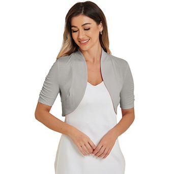 Women's Ruched Short Sleeve Shrugs Bolero Cropped Open Front Cardigan