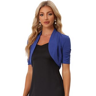 Women's Ruched Short Sleeve Shrugs Bolero Cropped Open Front Cardigan