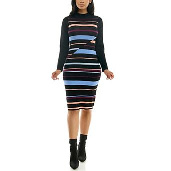 Women's Nina Leonard Ribbed Stripe Sweater Dress