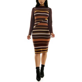 Women's Nina Leonard Ribbed Stripe Sweater Dress