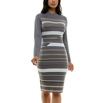 Women's Nina Leonard Ribbed Stripe Sweater Dress