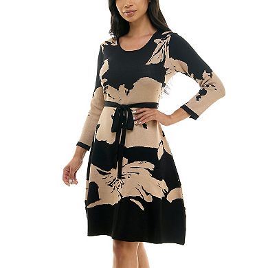 Women's Nina Leonard Fit & Flare Jacquard Midi Sweater Dress