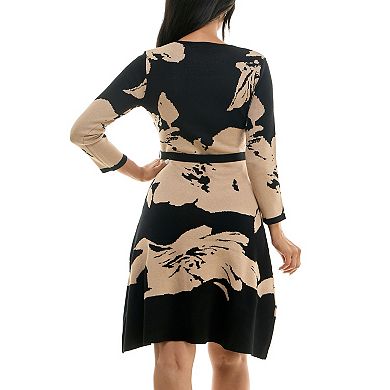 Women's Nina Leonard Fit & Flare Jacquard Midi Sweater Dress