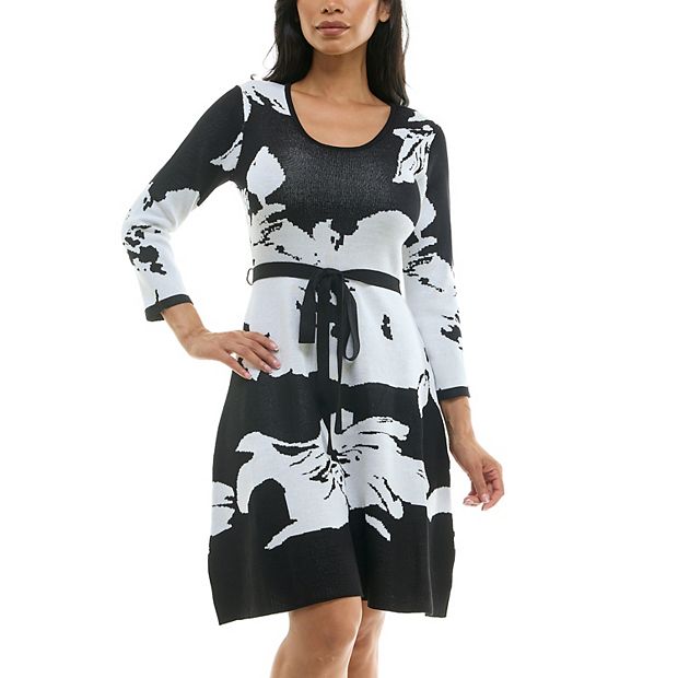 Nina outlet Leonard Stretchy Black White Sweater Dress